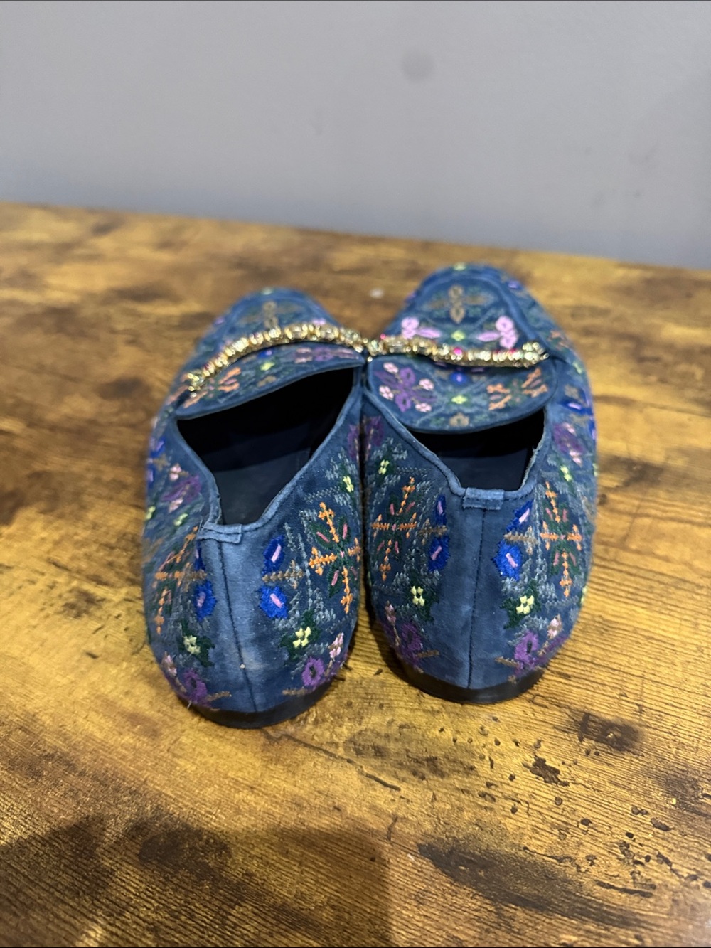 Boden Navy Velvet Floral Loafers with Jeweled Trim - Picture 3 of 5